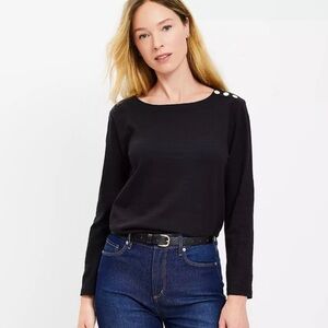 LOFT Black Long Sleeve Top with Shoulder Buttons